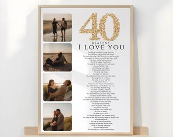 40 Reasons I Love You Print – Personalised 40th Birthday Gift with Photos, Sentimental Gift for Him or Her, Printed or Digital Download