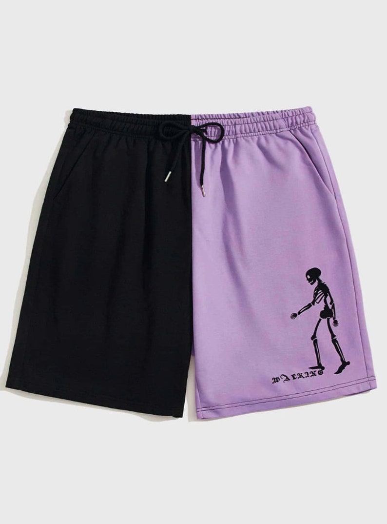 Guys Colorblock Skeleton Print Shorts 