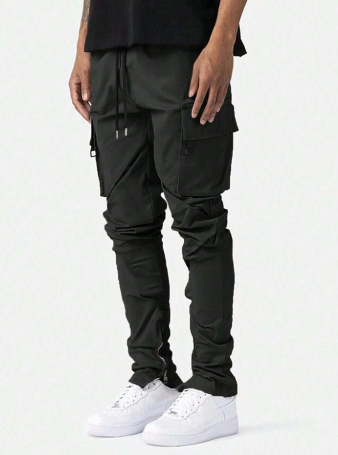 Men's Black Drawstring Pants With Zippered Ankles, Cargo Style Etsy