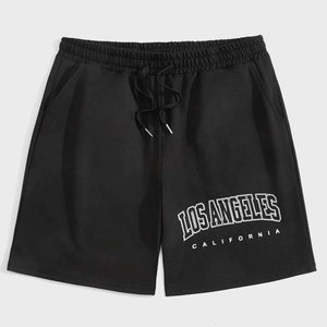 Mens Los Angeles Letter Graphic Shorts with Drawstring Waist 2 Color Options