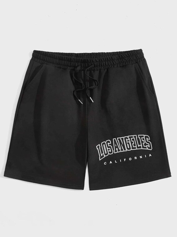 Mens Los Angeles Letter Graphic Shorts With Drawstring Waist 2 Color  Options 