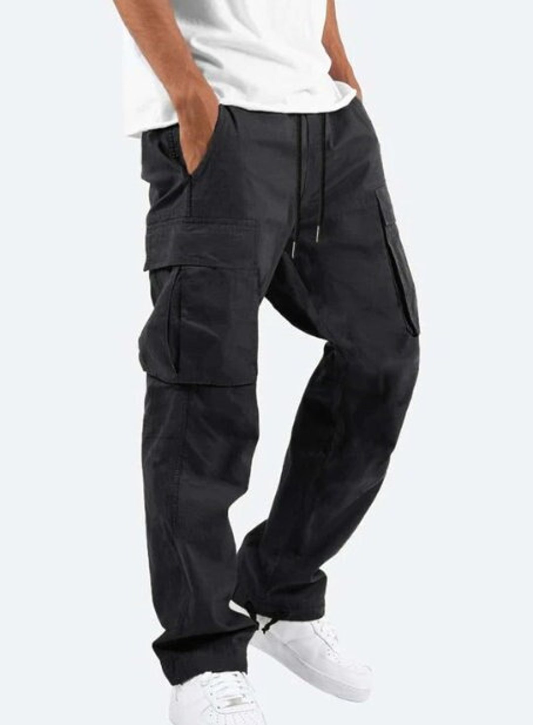 Mens Flap Pocket Drawstring Waist Pants Guys Cargo Style Pants for Man ...