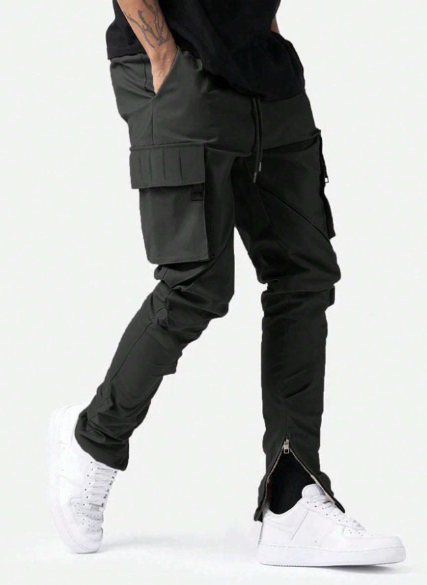 Men's Black Drawstring Pants With Zippered Ankles, Cargo Style Etsy