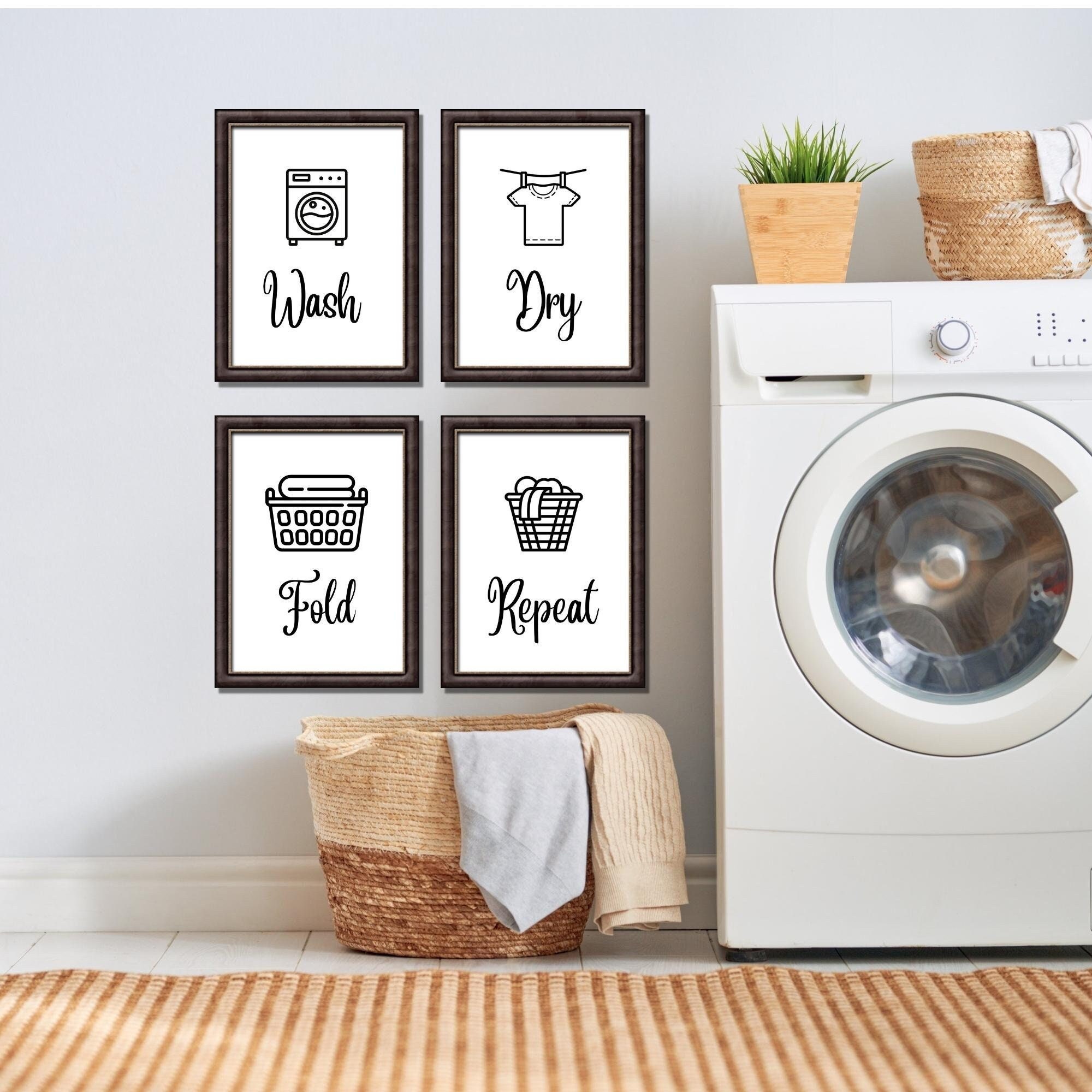 Wash Dry Fold Repeat Laundry Room Decor, Set of 4 Prints, Laundry Room Sign, Utility Room Print