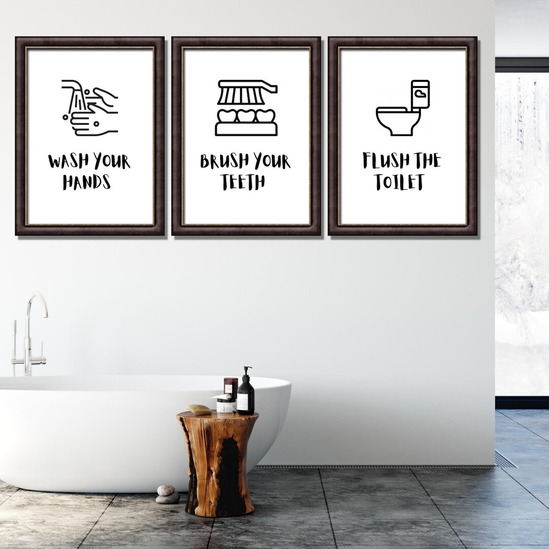 Wash Your Hands Brush Your Teeth Flush the Toilet Bathroom Art - Etsy