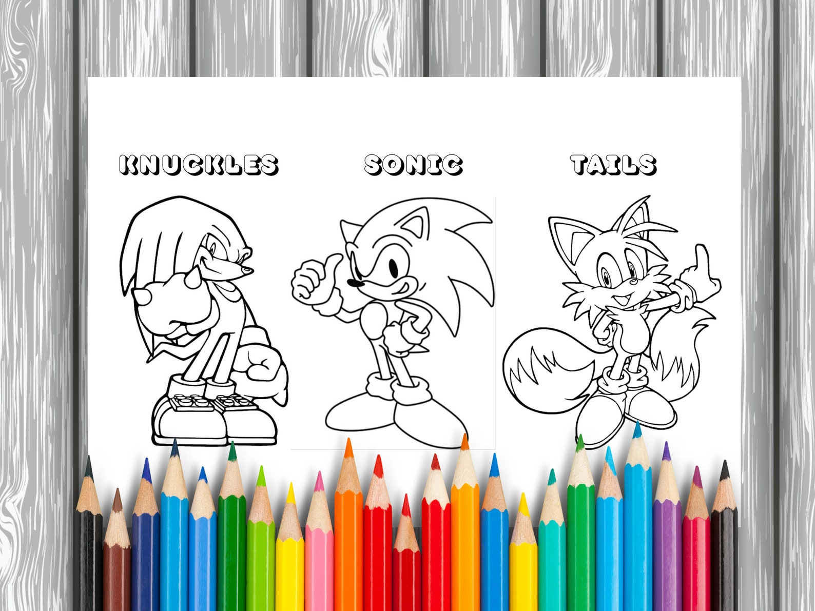 Sonic Coloring Page Sonic Knuckles & Tails Coloring Page - Etsy