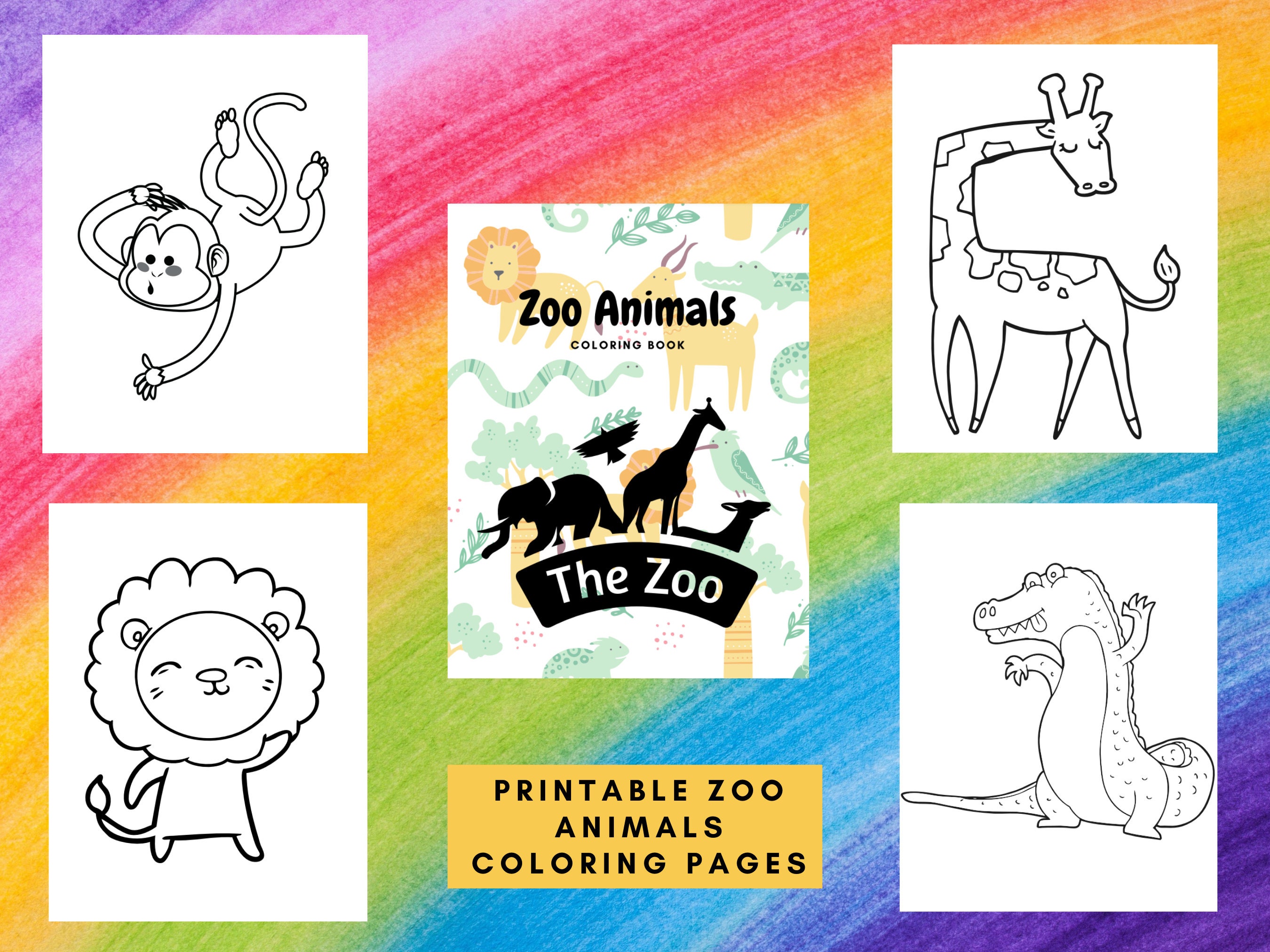 zoo animals coloring pages 15 printable zoo animal coloring etsy