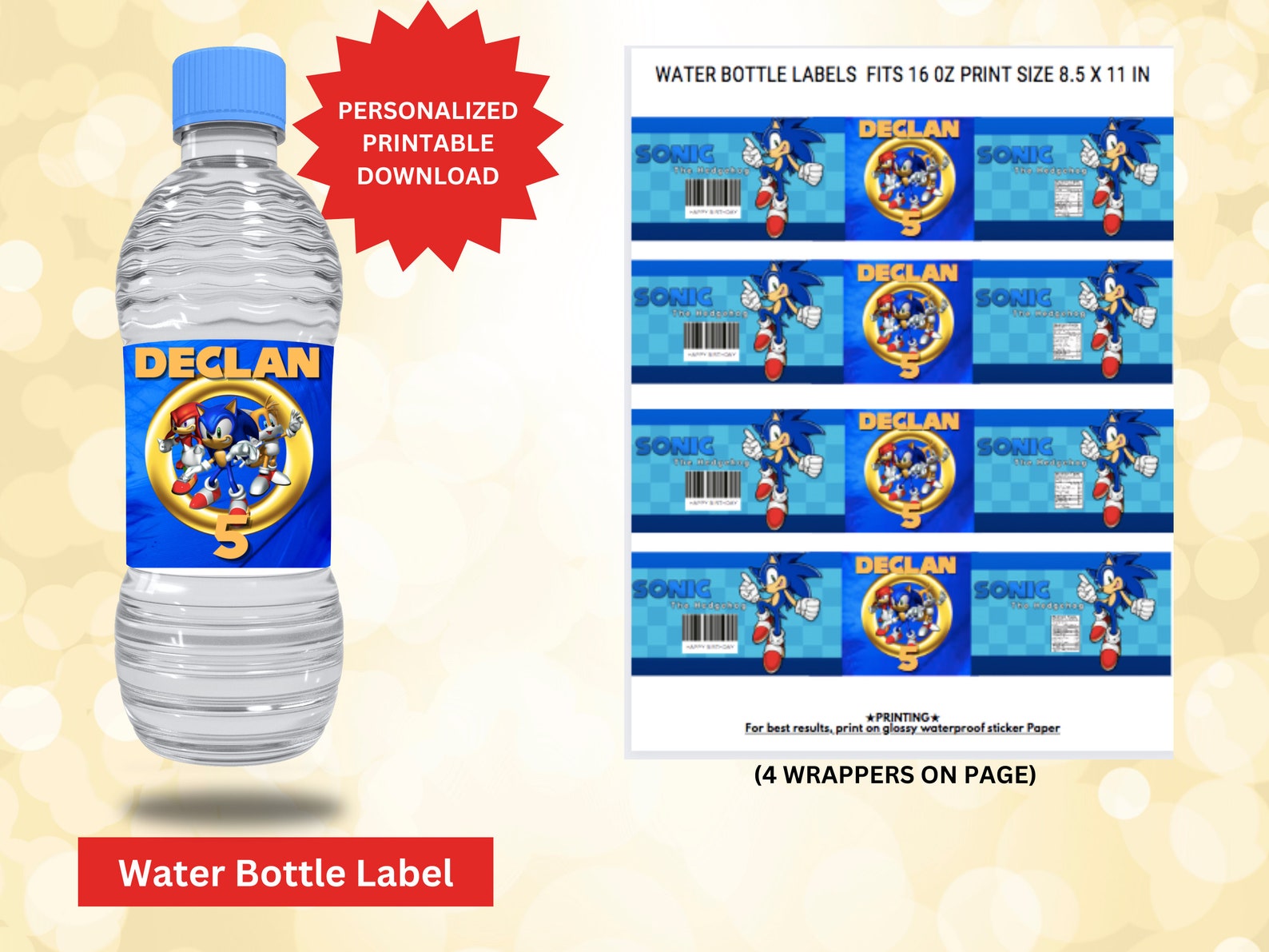 Sonic Water Bottle Label Birthday Labels Water Bottle Etsy