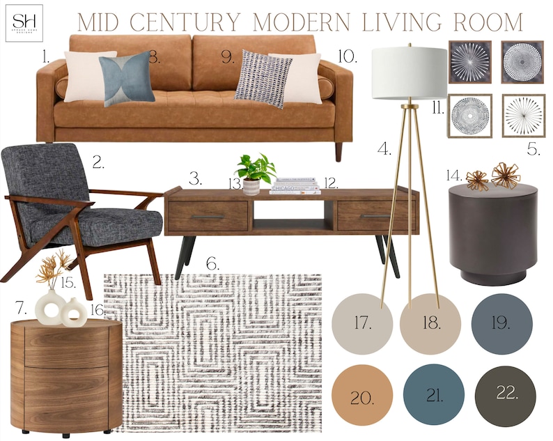Mid Century Modern Living Room Design E-design Pre-designed Interior ...