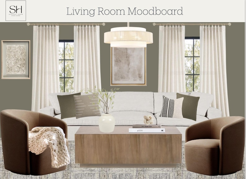Modern Earthtone Living Room Design | E-design | Pre-designed Interior ...