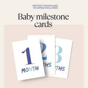 Cartes d’étape de bébé arc-en-ciel bleu, cartes d’étape mensuelles, souvenirs de bébé, ensemble de 18 cartes, cadeau de baby shower, téléchargement instantané, bébé garçon