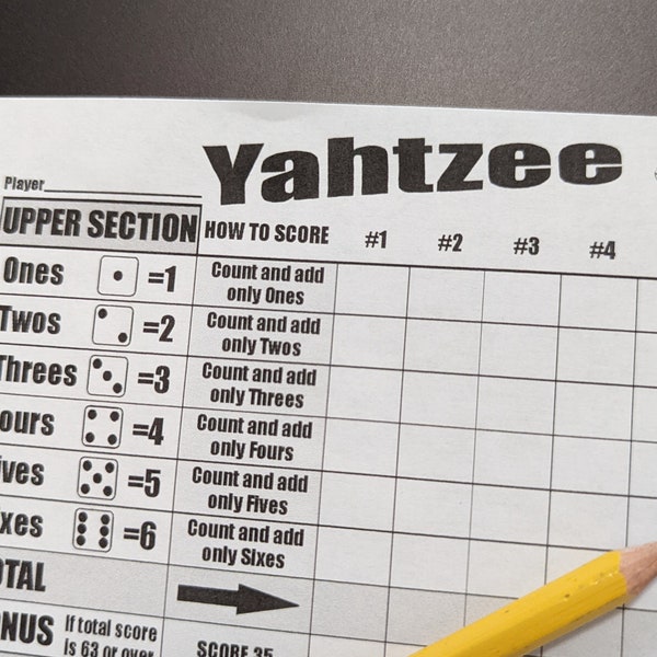 Cartes de score imprimables Yahtzee - Feuilles de score Yahtzee - Yahtzee Score Pad - Imprimez votre propre jeu de dés