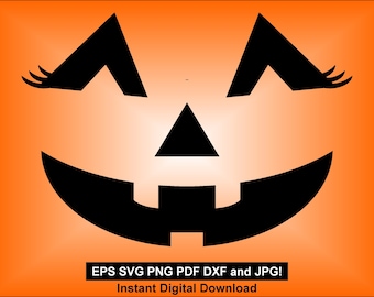Girl Pumpkin carving face - SVG, eps, pdf, jpg, pdf, dxf Halloween instant digital download jack o lantern