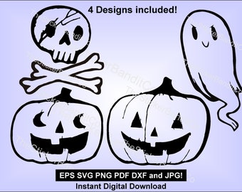 Halloween Decor Designs - Skull and Crossbones, Pumpkins, and ghost - SVG, pdf, dxf, eps, jpg, and png - instant download