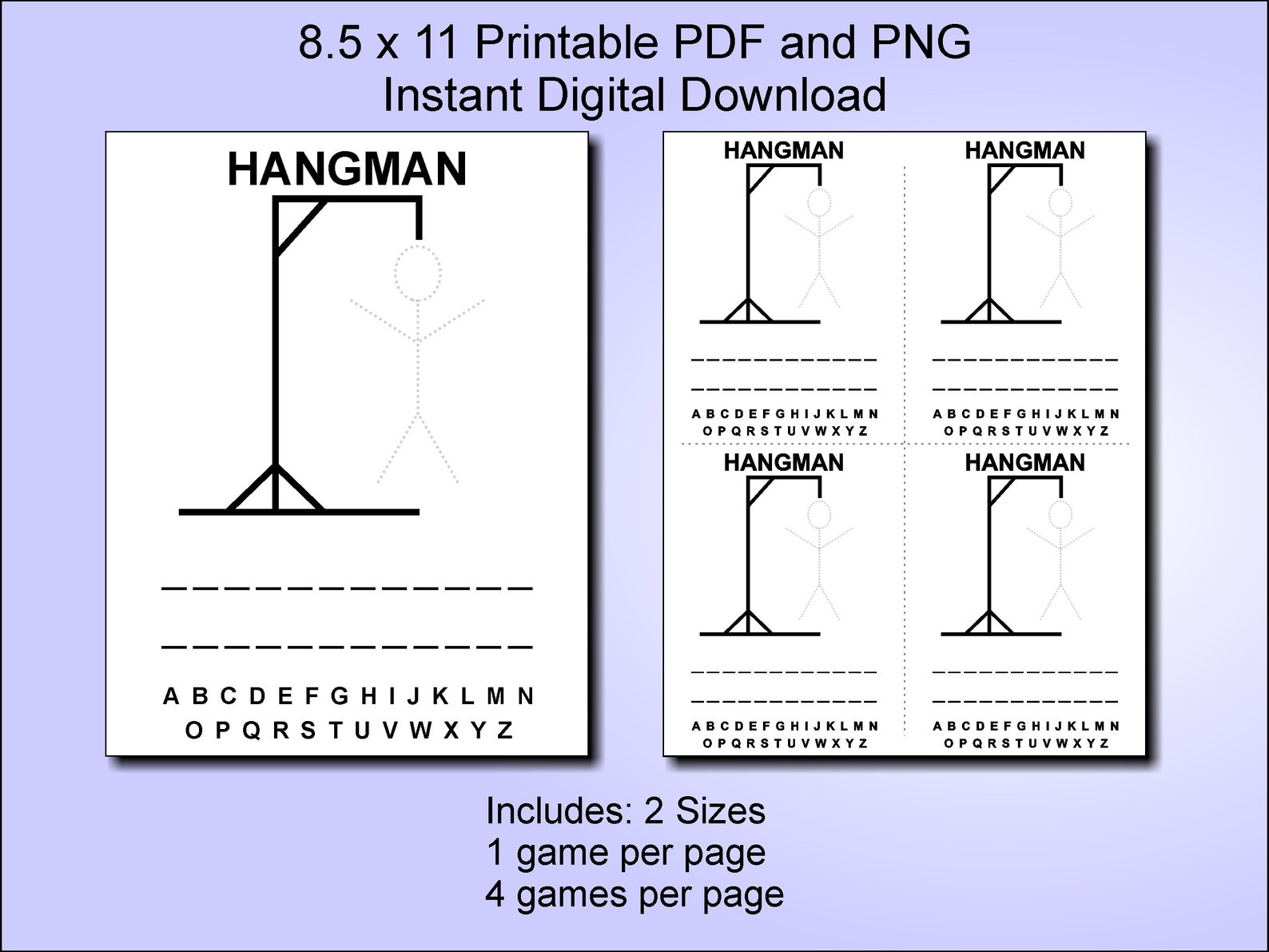 Hangman Printable Game Pdf Png Digital Download Family Game Childrens