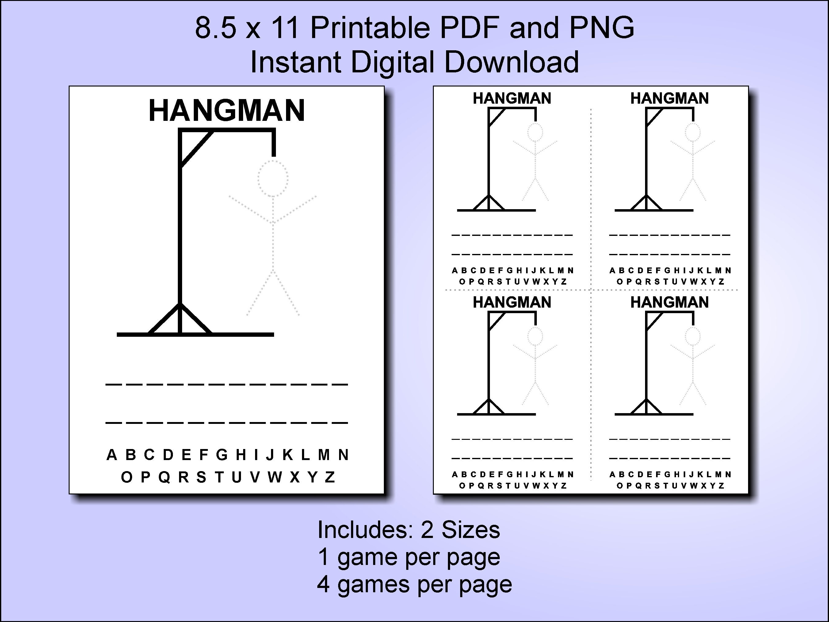 Hangman Printable Game Pdf Png Digital Download Family Game Childrens