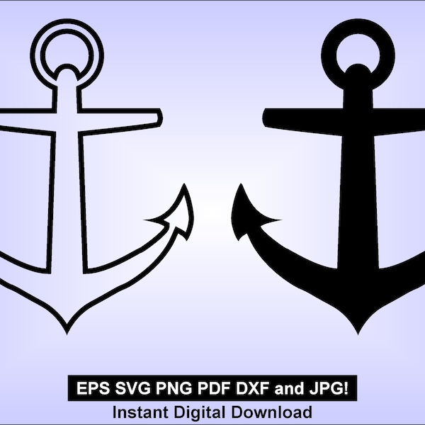 Boat Anchor SVG PNG - solid and outline - instant digital download - dxf jpg eps pdf - Nautical