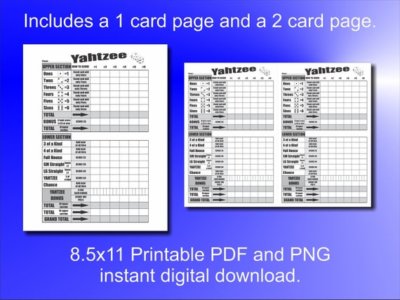 yahtzee printable score cards yahtzee score sheets yahtzee etsy