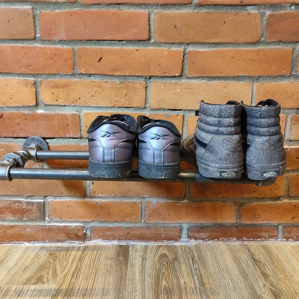 Shoe Pipe Rack Industrial, Shoe bench Black , Shoe rack pipe , Industrial Shoe Cabinet , Shoe bench water pipe | Loft Rack Industrial Design