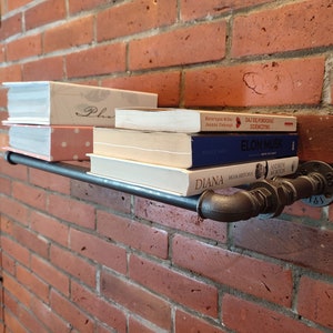 Single support wall library, Range Books, Plumbing Industrial Wall Shelf, Vintage, Wall-Mounted Shelf, Industrial Pipe Shelf, Pipe Bookcase