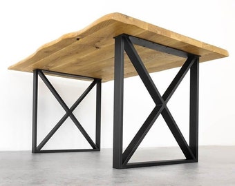 Set of 2 X-Frame Table Legs, Black Steel Table Legs, Powder-Coated Metal Dining or Desk Table Base, 65x71 cm