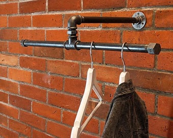 Industrial Single Support Clothes Rail, Wall Mounted Pipe Garment Rack, Floating Clothes Hanging Rail, Custom Length
