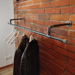 Industrial wall mounted clothes rack, Wall mounted clothes rail, Pipe rack, Garment rack, Clothes hanging rack, Hanging rail, Cloth rack