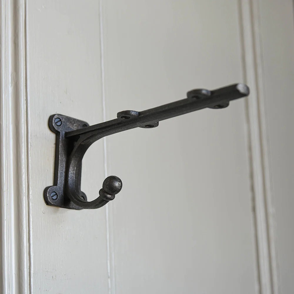 Shelf Bracket - Antique Iron, Art Deco Shelf Bracket, Curved Shelf Bracket, Ornate Bracket, Lobby Shelf Bracket With Hook, Pantry Bracket