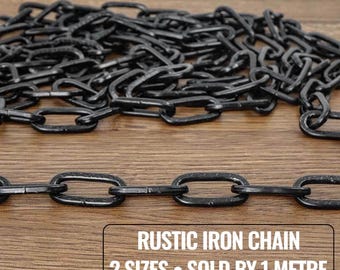 Rustic Black Steel Chain by Metre – Decorative Hanging Chain for Lamps, Signs & Interiors, Sold by Length