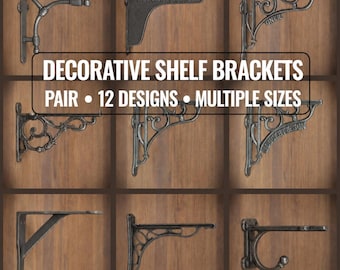Cast Iron Shelf Brackets Pair – 12 Decorative Designs, Multiple Sizes, Antique Wall Shelf Supports