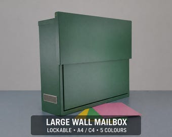 Large Wall Mounted Mailbox, Lockable Modern Letterbox (A4/C4) – Powder Coated Galvanized Steel Post Box, 5 RAL Colours, EU Handmade