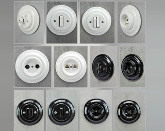 Retro Loft Industrial Electrical Ceramic Switch, Porcelain Flush-Mounted Switch, Black Light Switch, Bell Shutters Cross Double Way Stairs