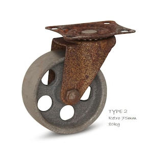 Rusty 75mm / 100mm Cast Iron Furniture Wheel, Rustic Industrial Vintage Wheel, Coffee Table Wheel, Industrial Furniture Swivel, Castor Wheel