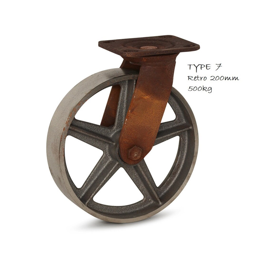Rusty 125mm / 200mm Cast Iron Furniture Wheel, Rustic Table Vintage
