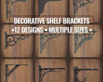 Gusseisen Regalhalterungen Paar, 12 dekorative Designs, mehrere Größen, antike Wandregalhalterungen, Modell auswählen