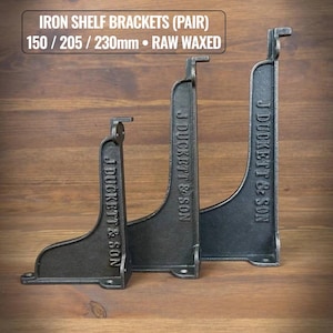 J Duckett & Son Gusseisen Regalhalterungen Paar - Industrielle Gießerei Regalträger, 150/205/230 mm, roh gewachst
