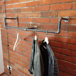 Industrial wall mounted clothes rack, Wall mounted clothes rail, Pipe rack, Garment rack, Clothes hanging rack, Hanging rail, Cloth rack
