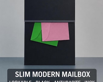 Slim Modern Mailbox – Lockable Wall Letterbox, Black Anthracite Stainless, Minimalist Outdoor Post Box / Briefkasten