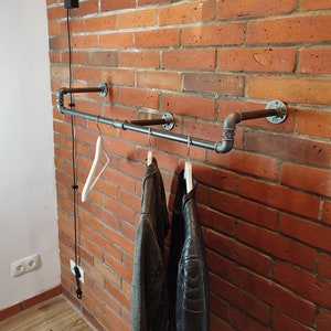 Industrial wall mounted clothes rack, Wall mounted clothes rail, Pipe rack, Garment rack, Clothes hanging rack, Hanging rail, Cloth rack