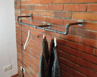 Industrial wall mounted clothes rack, Wall mounted clothes rail, Pipe rack, Garment rack, Clothes hanging rack, Hanging rail, Cloth rack