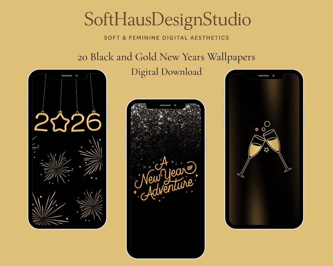 Black & Gold New Year Phone Wallpapers | Luxe NYE Backgrounds | Sparkle