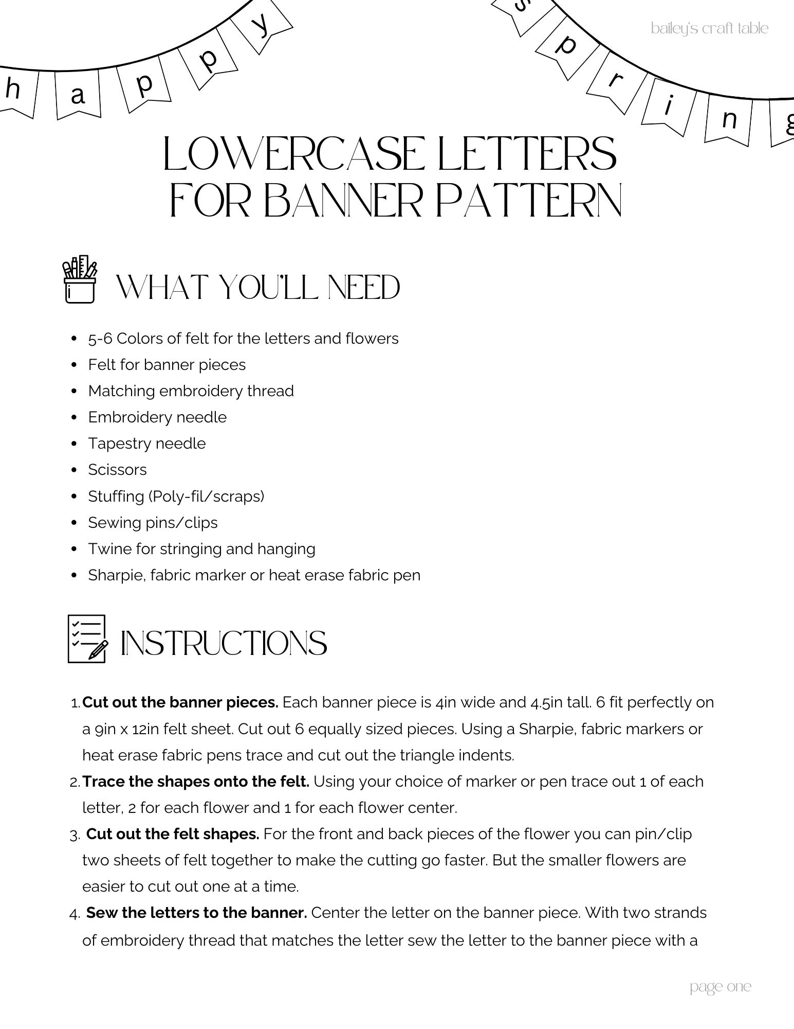 PDF Pattern for Banner With Lowercase Bubble Letters With Flowers ...