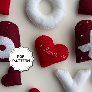 PDF Pattern for Valentine&#39;s Day Felt Shapes - Hearts - Xs & Os
