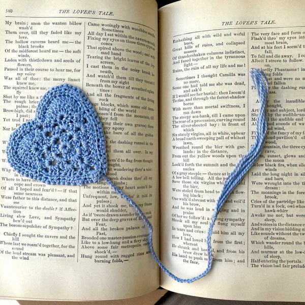 Light Blue Crochet Heart Bookmark