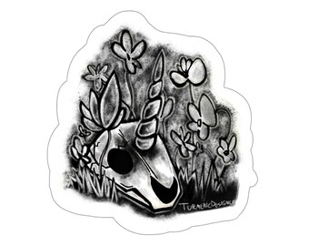 Dark Unicorn Skull Sticker | Wizardcore Goblincore Cottagecore Aesthetic | Fantasy