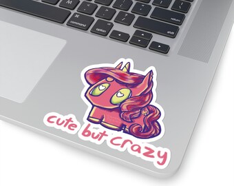 Cute But Crazy Unicorn Sticker | Candy | Sticker | Pink Heart Eyes