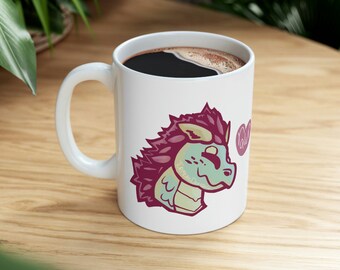 Rawr Heart Dragon Ceramic Mug 11oz - Gift for Fantasy Lover