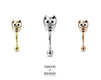 Owl Barbell pour les piercings sourcils, Daith, Rook, Tragus ou Monroe