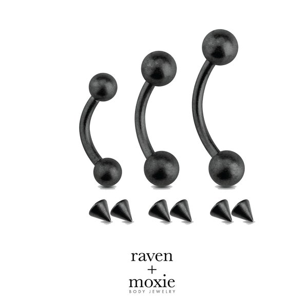 Matte Black Barbell with 2 accessories for Navel, Eyebrow, Daith, Rook, Tragus, Monroe Piercings