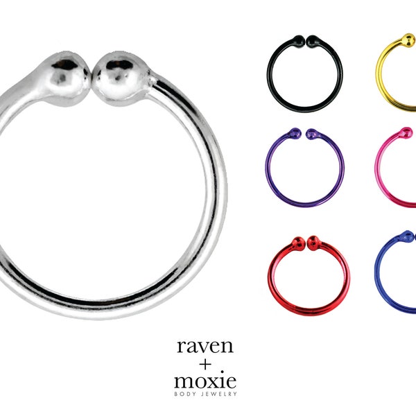 Sterling Silver Fake Nose Ring - also for Septum, Lip, Tragus, Helix, Rook and Daith | Minimalist Non-piercing Hoop